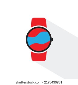 Wrist Watch Logo Icon Design Simple Stock Vector. black and red coloure watch design