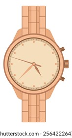 Wrist watch. Mens and womens mechanical wristwatch, golden bracelet and straps classy design. Hand wrist clock. Modern fashion accessory. Classic smartwatch. Vector flat isolated illustration