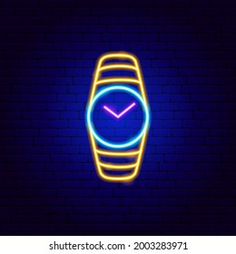 Wrist Watch Neon Sign. Vector Illustration of Time Promotion.