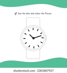 Wrist watch outline, join the dots and color the picture activity