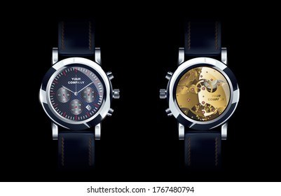 Wrist Watch, realistic set, 3d vector illustration.
