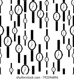 Wrist Watch. Seamless pattern. Black and white. Vector illustration