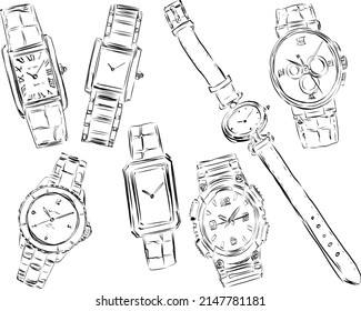 wrist watch set line art