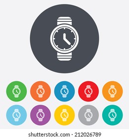 Wrist Watch sign icon. Mechanical clock symbol. Men hand watch. Round colourful 11 buttons. Vector