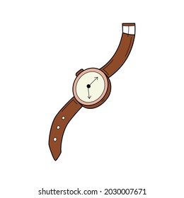 A wrist watch with a strap. Doodle style. Hand-drawn Colorful illustration. The design elements are isolated on a white background