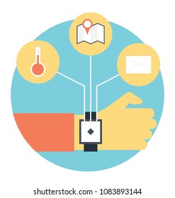 A wrist watch type wearable tracker, flat vector icon design
