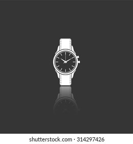 wrist watch vector icon with mirror reflection