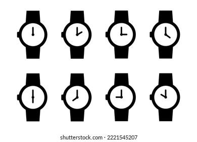 Juego de iconos vectoriales de reloj de pulsera. Símbolo de reloj. Ilustración de accesorio de escritura