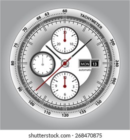 Wrist watch watchface with chronograph and tachymeter. White edition sport watch