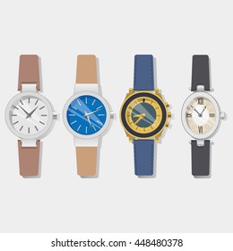 Wrist watches for men and women. Vector illustration.