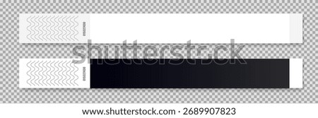 Wristband bracelets event access. Mock up set paper hand band. Sticky hand entrance event paper bracelet isolated on background.