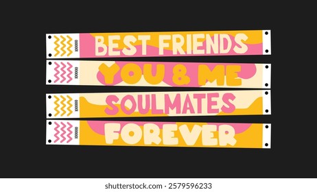 Wristband control bracelets for best friends, friendship, love, you and me, soulmates, forever, relationship. Vector mockup of friendship bracelet in a cartoon style.