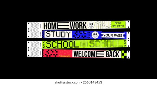 wristband control bracelets for school, study, student, homework, welcome back, back to school, schoolkid. Vector mockup of a school, bracelet in a futuristic style