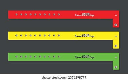 Wristband plastic vector illustration, Set of Wristbands for live performance entrance, music festivals and private areas, Plastic wristband for event, bracelet mockup, Admission bracelet isolated