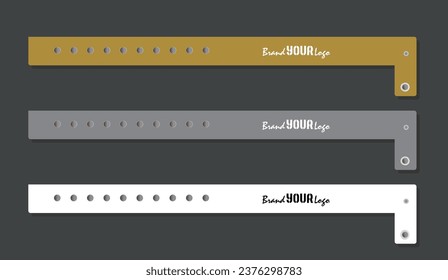 Wristband plastic vector illustration, Set of Wristbands for live performance entrance, music festivals and private areas, Plastic wristband for event, bracelet mockup, Admission bracelet isolated