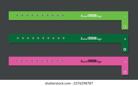 Armband-Vektorgrafik, Set Armbänder für Live-Auftritte, Musikfestivals und private Bereiche, Plastikband für Veranstaltungen, Armband-Mockup, Admission-Armband einzeln für Veranstaltungen