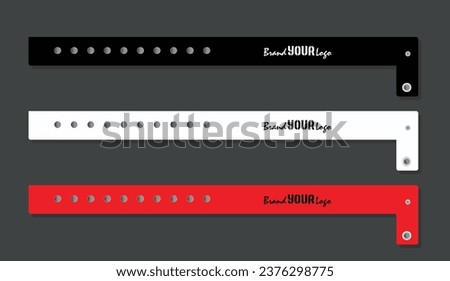 Wristband plastic vector illustration, Set of Wristbands for live performance entrance, music festivals and private areas, Plastic wristband for event, bracelet mockup, Admission bracelet isolated