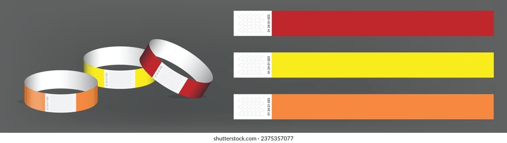 WRISTBAND VECTOR ILLUSTRATION, TYVEK WRISTBAND ISOLATED, PAPER WRISTBAND DESIGN FOR MOCKUP, HAND BAND ISOLATED