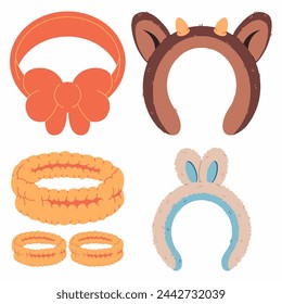 Wristbands, hair headbands and hoops vector cartoon set isolated on a white background.