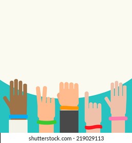wristbands on human hands background vector illustration