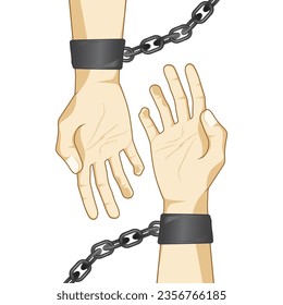 Wrists and hands in handcuffs and chains concept  vector illustration, separate symbol, slavery