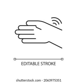 Wrists Rheumatism Linear Icon. Joint Stiffness. Limited Hand Motion. Pain In Wrist Bones. Thin Line Customizable Illustration. Contour Symbol. Vector Isolated Outline Drawing. Editable Stroke