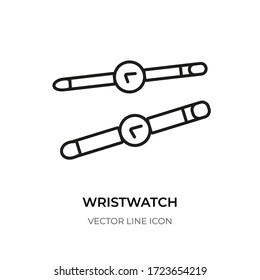 Wristwatch black line icon. Empty pictogram of classic wrist watch sign. Contour closeup logo clock bracelet for time design. Fashion business concept, hand accessory. Isolated vector illustration