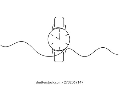 Dibujo continuo del arte de una línea de un icono minimalista del reloj en el fondo blanco
