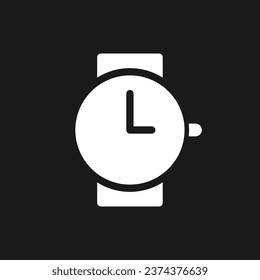 Wristwatch dark mode glyph ui icon. Buying watches. Jewelry store. User interface design. White silhouette symbol on black space. Solid pictogram for web, mobile. Vector isolated illustration