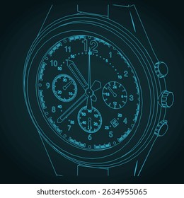 Wristwatch dial close up stylized vector illustration
