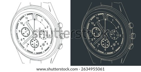 Wristwatch dial close up stylized vector illustrations