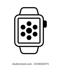 A wristwatch with digital features, smartwatch icon, wearable technology for health tracking, notifications and app