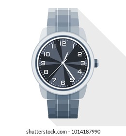 Wristwatch flat icon with long shadow on white background