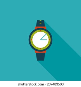 Wristwatch flat icon with long shadow