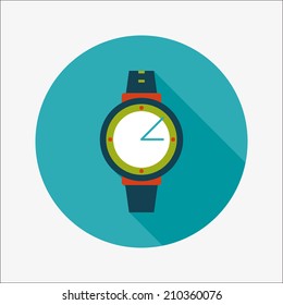 Wristwatch flat icon with long shadow