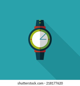 Wristwatch flat icon with long shadow