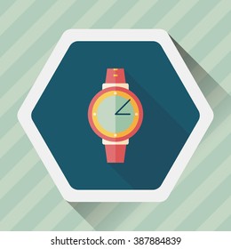 Wristwatch flat icon with long shadow