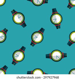 Wristwatch flat icon seamless pattern background