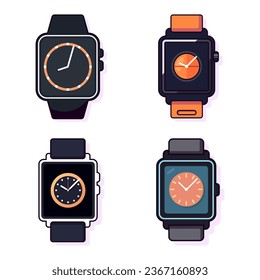 Wristwatch Flat Illustrations Set. Perfect for different cards, textile, web sites, apps  svg