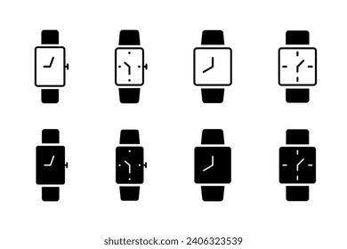 Wristwatch icon collection. Wrist watch outline vector icons set. Wristwatch icon, sign