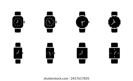 Wristwatch icon collection. Wrist watch silhouette vector icons set. Wristwatch icon, sign