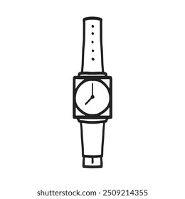 Dibujo del icono del reloj de pulsera. Tiempo de doodle dibujado a mano y el negocio trabaja signo y símbolo. Reloj de Ilustración vectorial de colores blanco y negro.