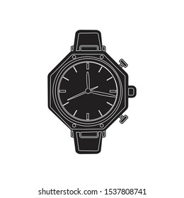 wristwatch icon flat black vector