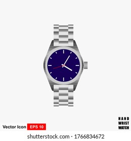 Icono de reloj de pulsera en un estilo de ilustración vectorial aislado plano con fondo blanco.