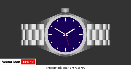 Armbanduhr-Symbol in einem flachen, isolierten Vektorgrafik-Stil mit schwarzem Hintergrund.