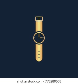 Wristwatch icon flat. Simple gold pictogram on dark background. Vector illustration symbol