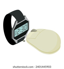 Wristwatch icon isometric vector. Electronic wrist watch and computer mouse icon. Electronic device, time concept