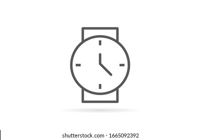 Wristwatch icon line. Drop shadow watch icon. line Men's hand watches accessory. Classic wrist watch icon. line Isolated wristwatch black illustration. Watch logo concept.
