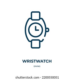 Icono de reloj de pulsera. Ilustración vectorial lineal de la colección de buceo. Esquema del vector de icono de reloj de pulsera. Símbolo de línea delgada para uso en aplicaciones web y móviles, logotipo, medios impresos.