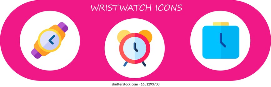 conjunto de iconos de reloj de pulsera. 3 iconos planos de reloj de pulsera.  Iconos modernos sencillos, como: despertador, reloj
